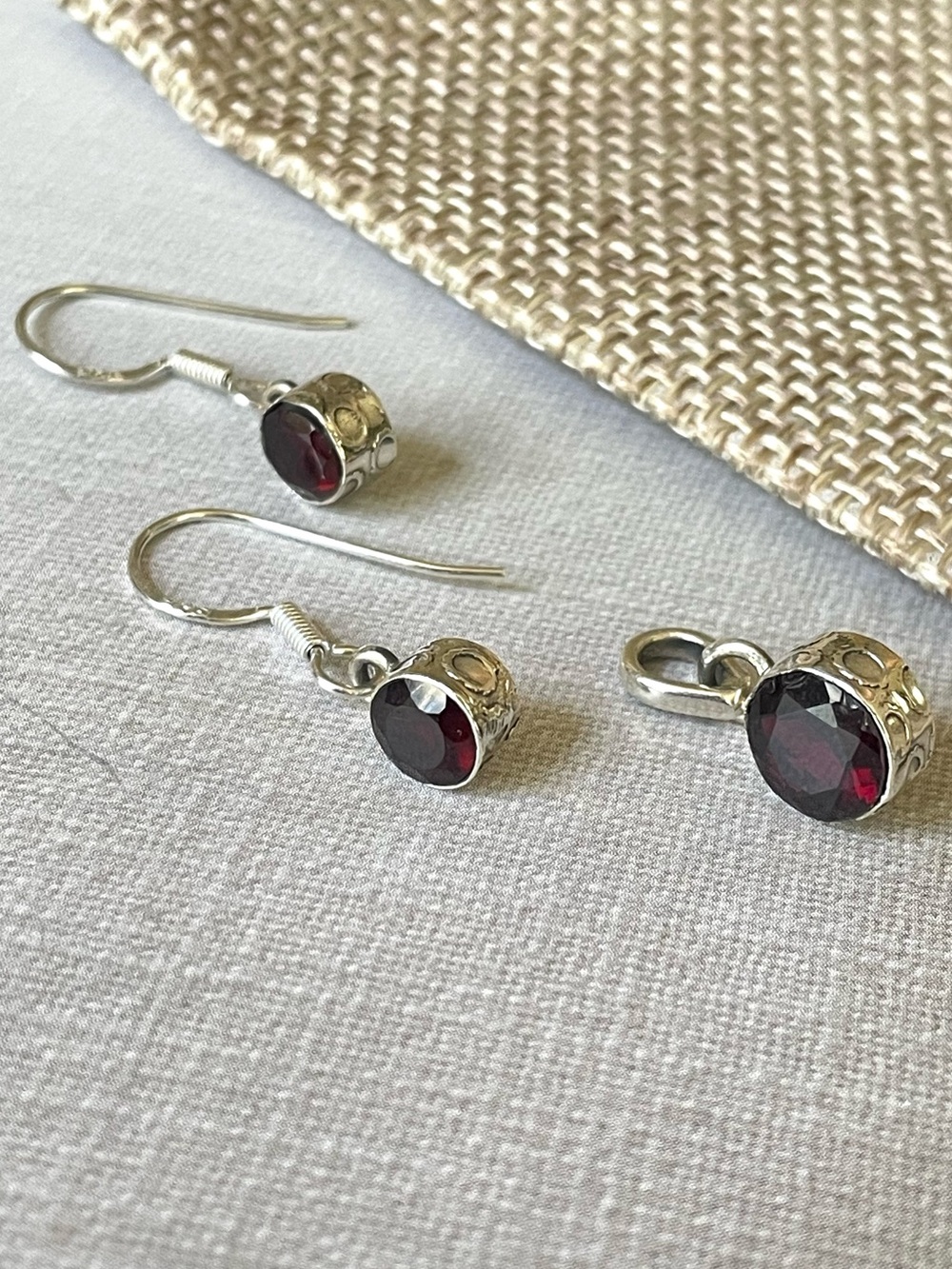 Natural Garnet Pendent & Earrings 925 Sterling silver! “ARTISAN” Handmade! 3pcs!